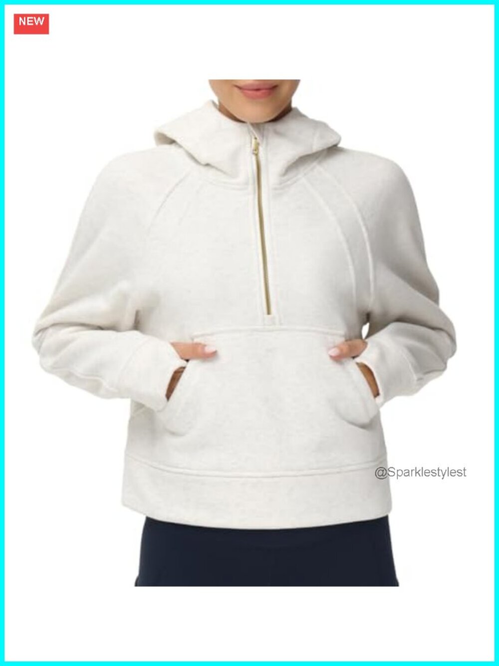 Fleece Lined Half Zip Crop Hoodie Pullover Sweatshirt Kangaroo Pocket Thumb